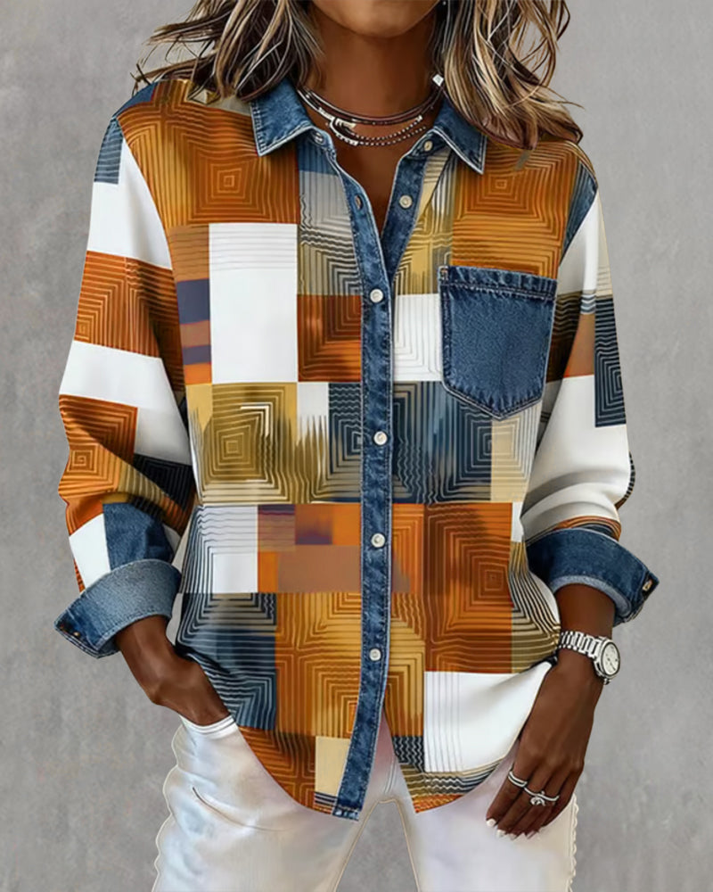 Camicia Color Block con risvolto alla moda