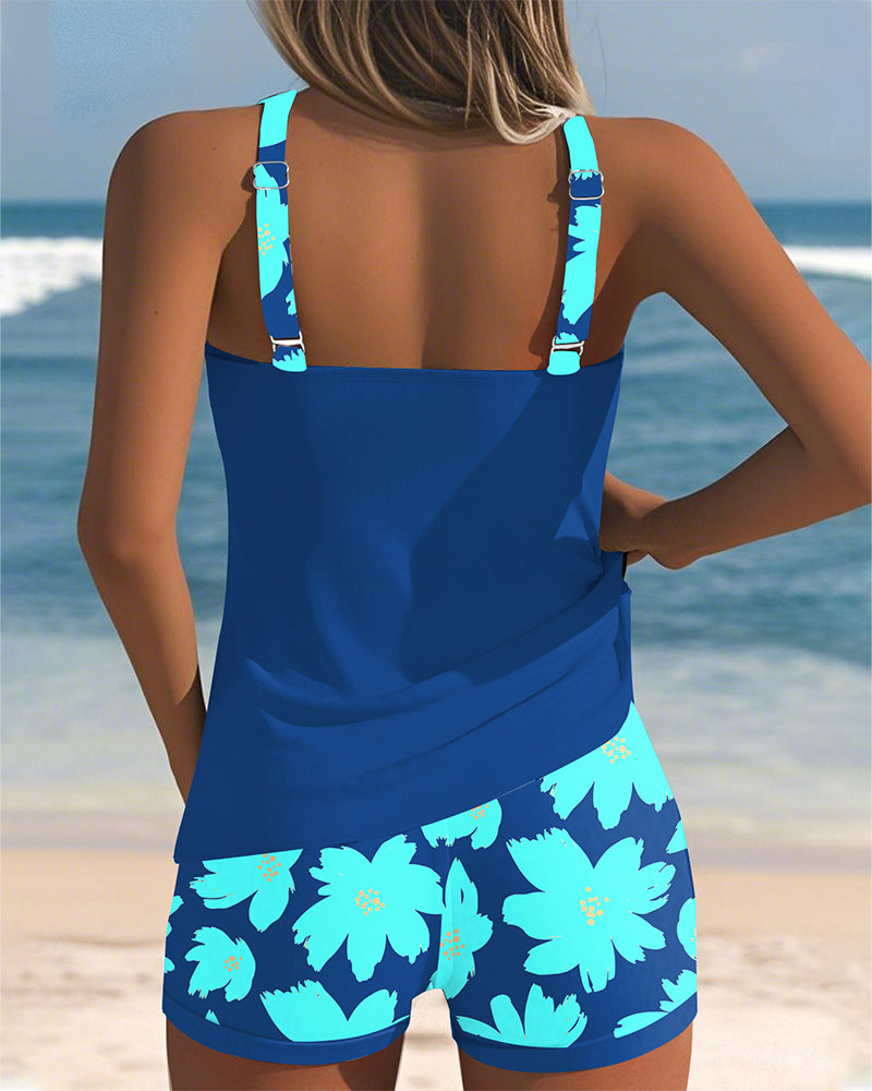 Tankini con scollo a U senza maniche stampa boxer