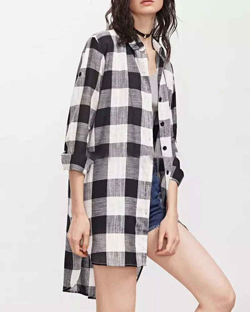 Camicia a maniche lunghe con stampa a quadri