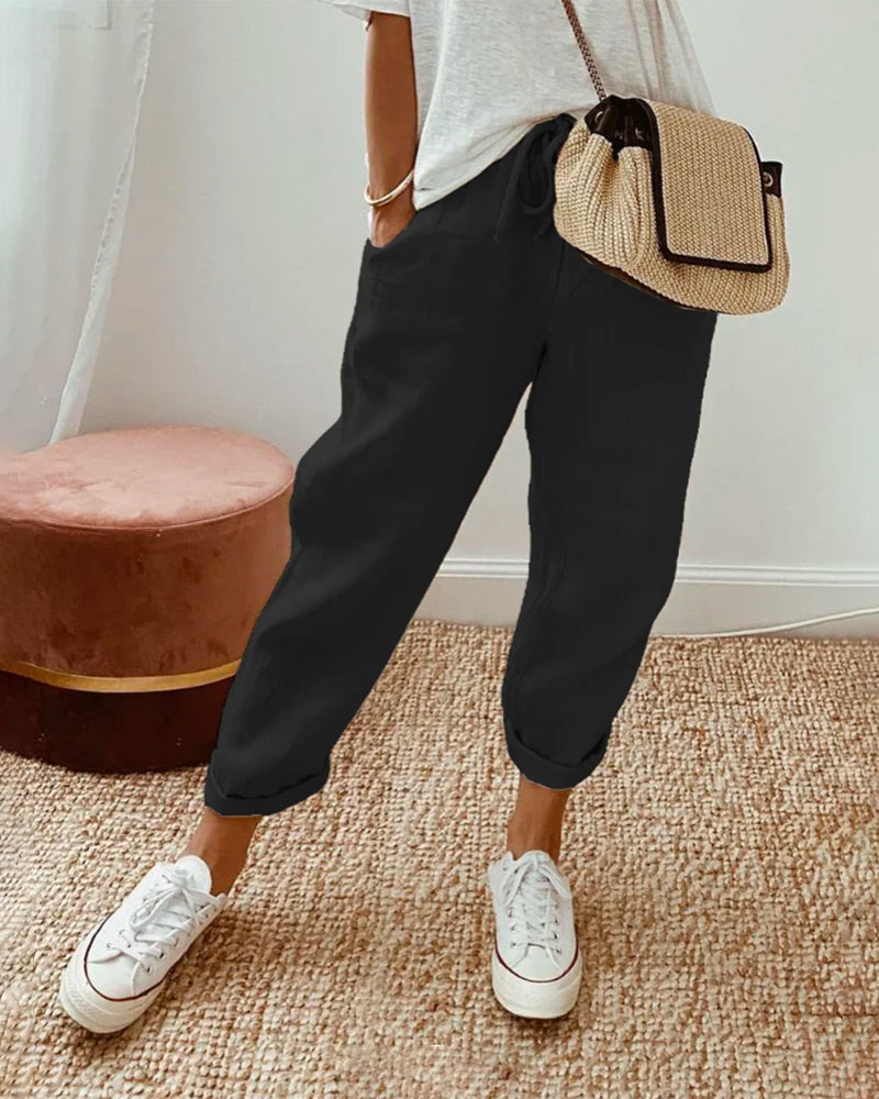 Pantaloni in puro cotone a tinta unita