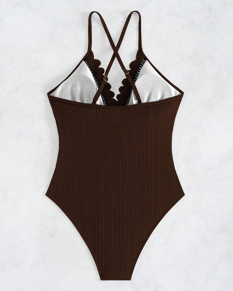 Costume da Bagno Intero Sexy Monocromatico Scavato