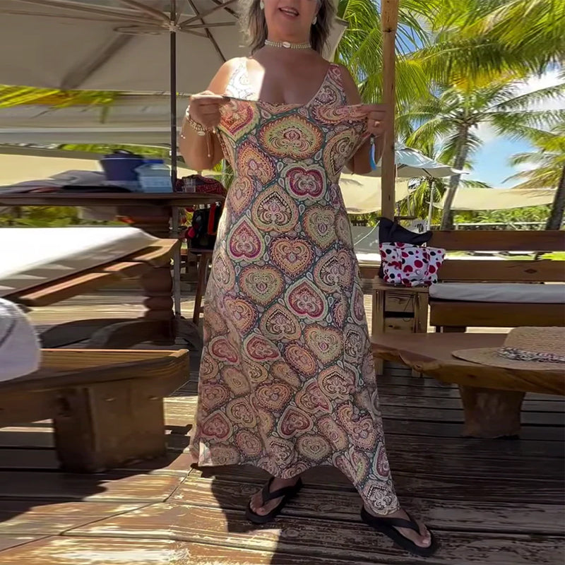 Costume da Bagno Senza Spalline con Stampa a Cuori per Vacanze