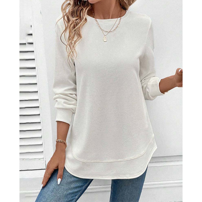 T-shirt girocollo a maniche lunghe tinta unita