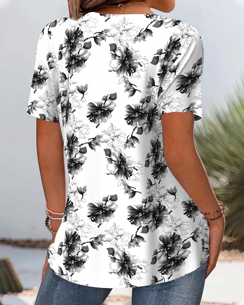 Blusa Stampa Floreale Maniche Corte