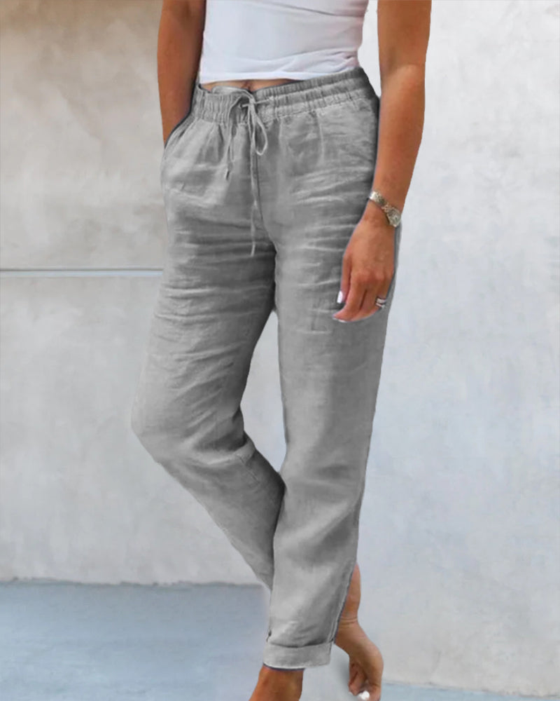 Pantaloni casual a tinta unita a gamba dritta