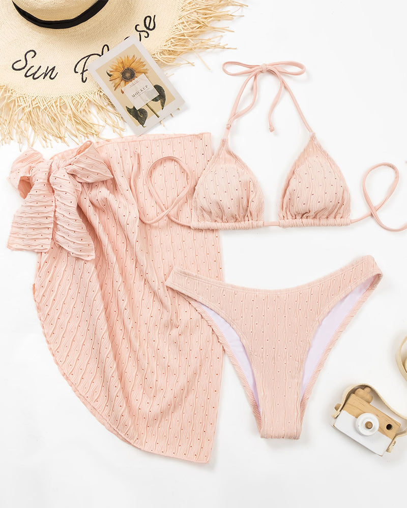 Costume da bagno sexy a tre pezzi in tinta unita