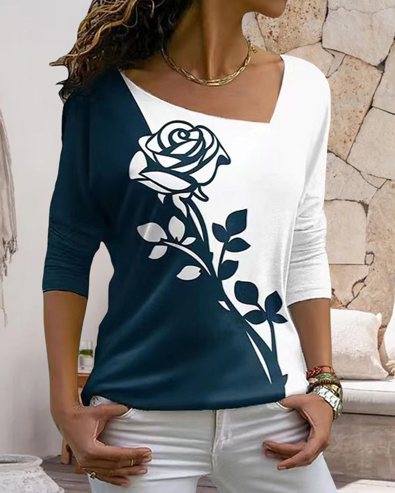 Camicetta a maniche lunghe stampata a rose