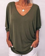 Top scollo a V abbottonato sul retro maniche a 3/4