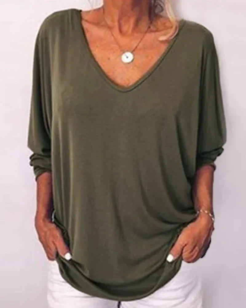 Top scollo a V abbottonato sul retro maniche a 3/4
