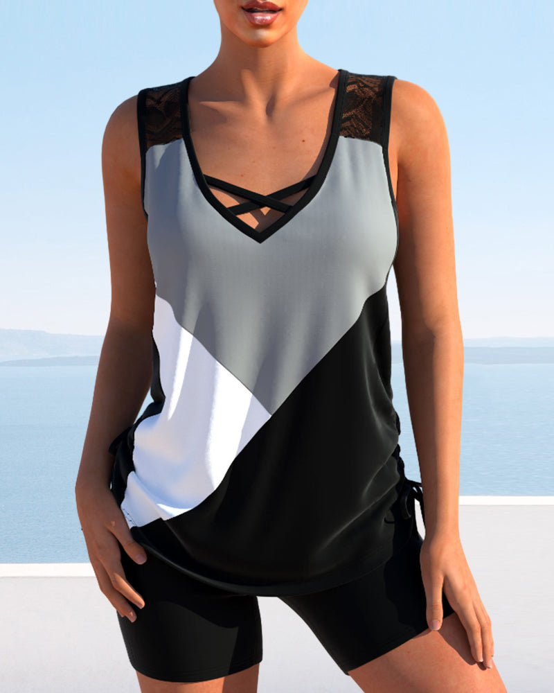 Tankini con stampa a blocchi di colore