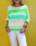 T-shirt a righe girocollo stampato