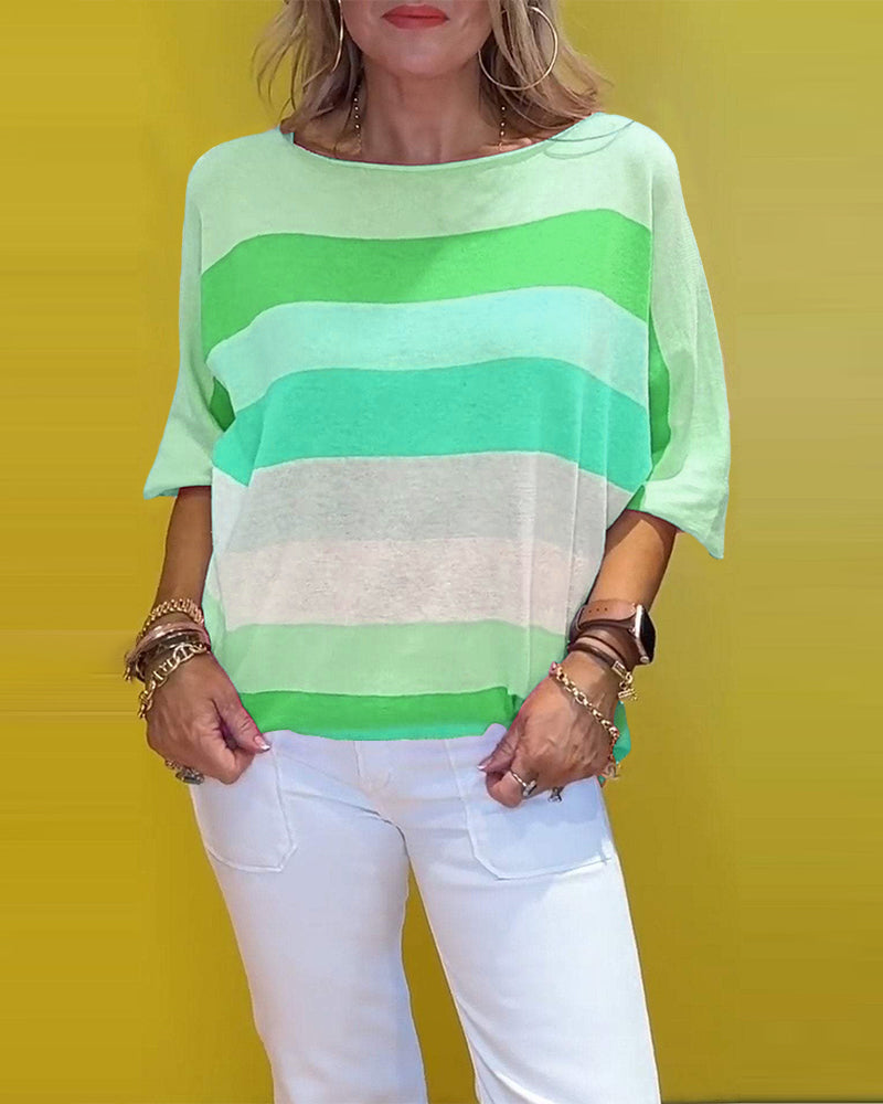T-shirt a righe girocollo stampato