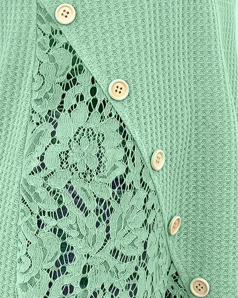 T-shirt in pizzo con pannello lavorato a maglia