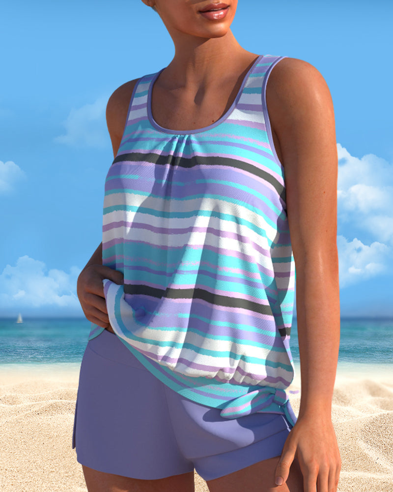 Tankini a righe con scollo a U
