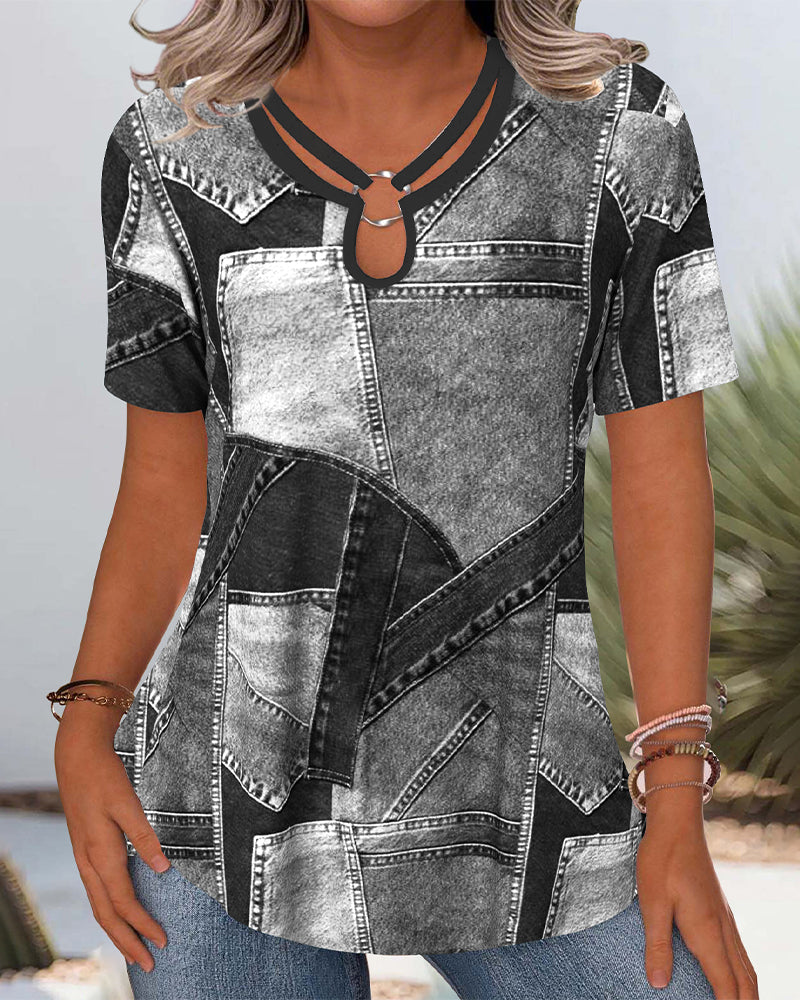 Camicetta Vintage Jeans Contrasto Ritagliato