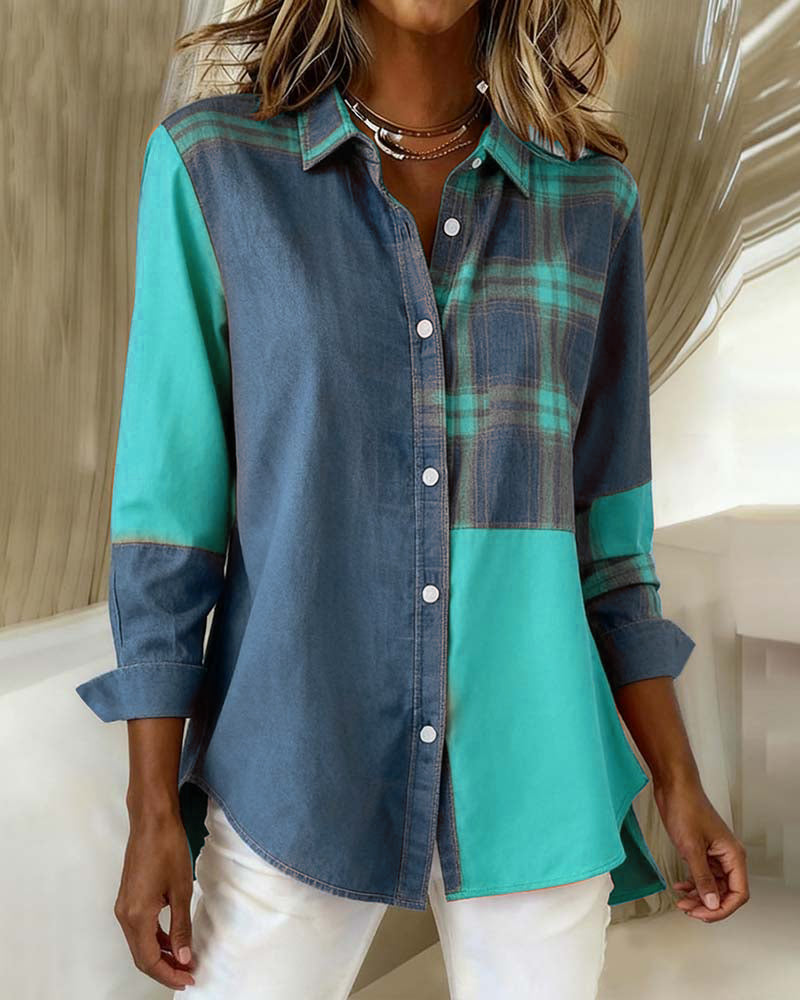 Camicia con revers e fantasia a quadri a contrasto