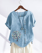 T-shirt girocollo stampato con foglie