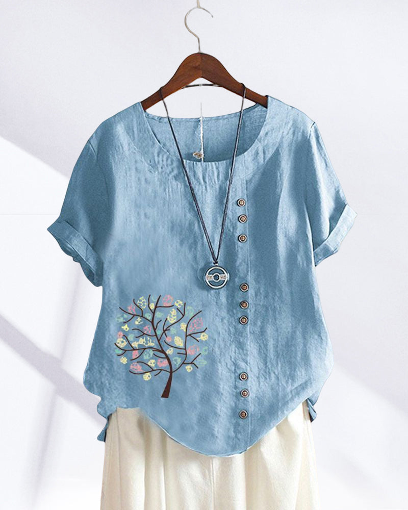 T-shirt girocollo stampato con foglie
