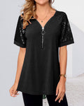 T-shirt con paillettes e maniche corte