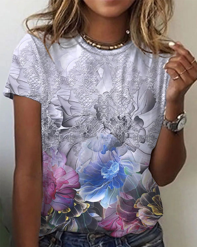 T-shirt semplice con stampa girocollo