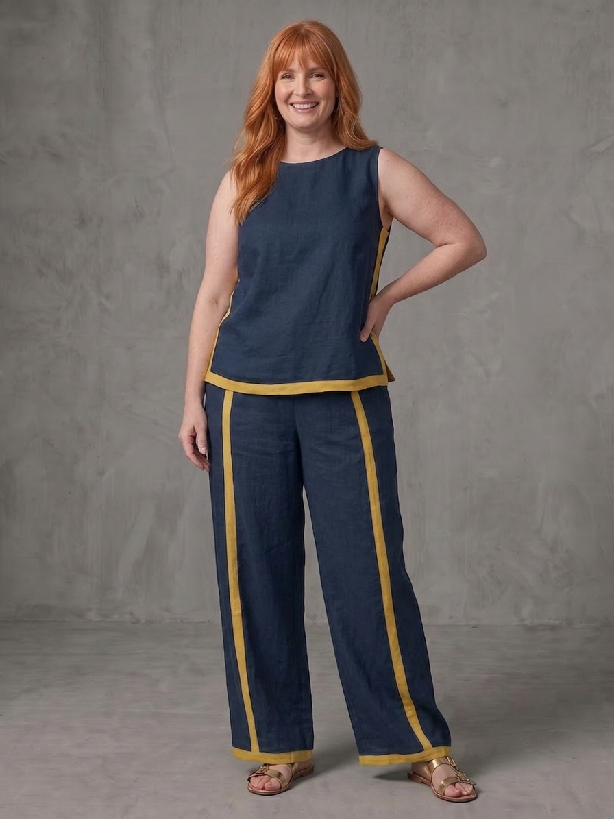 Inara | Completo Top Senza Maniche e Pantaloni Ampi a Contrasto