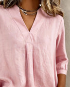 Camicetta casual in cotone tinta unita con scollo a V