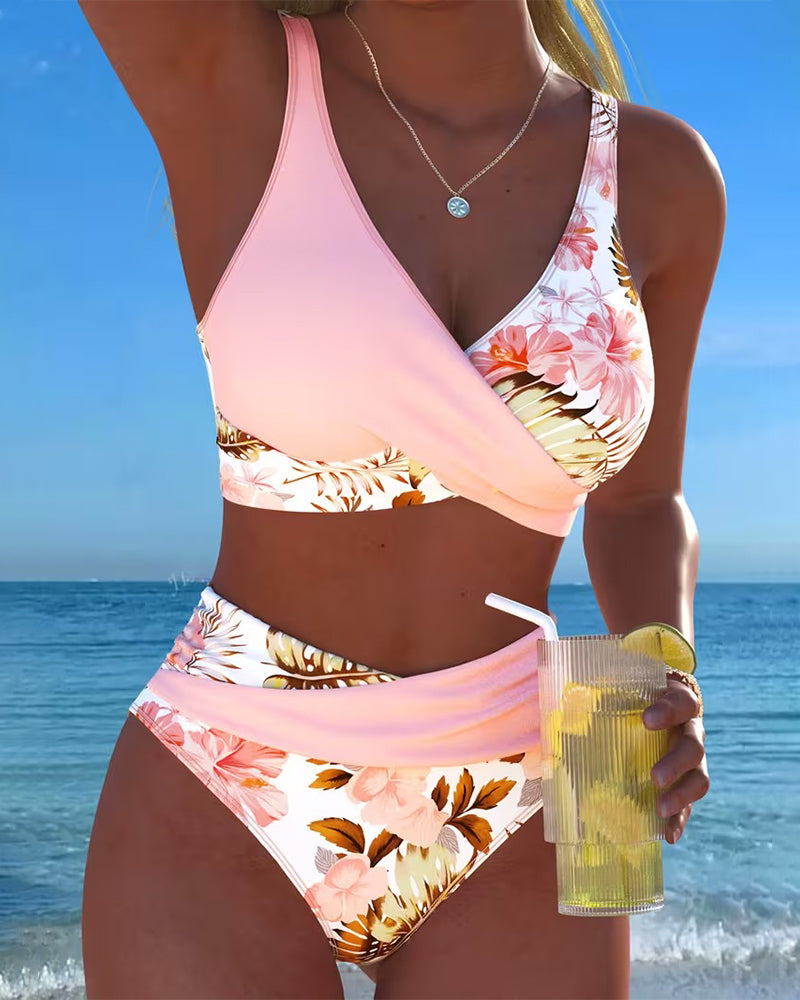 Bikini Contrasto Floreale Spacco