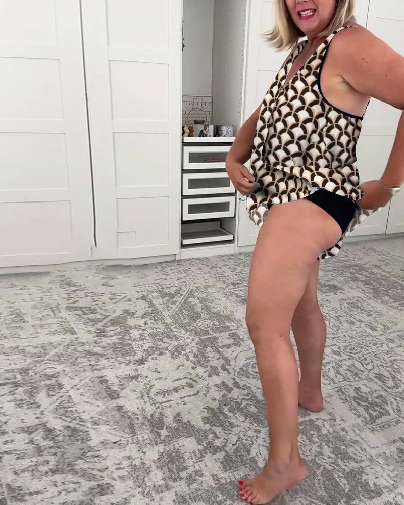 Costume da Bagno Geometrico a Due Pezzi Senza Maniche