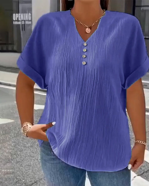 T-shirt 100% cotone scollo a V ampia texture