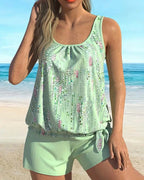 Costume da bagno stampato con collier di perle a due pezzi