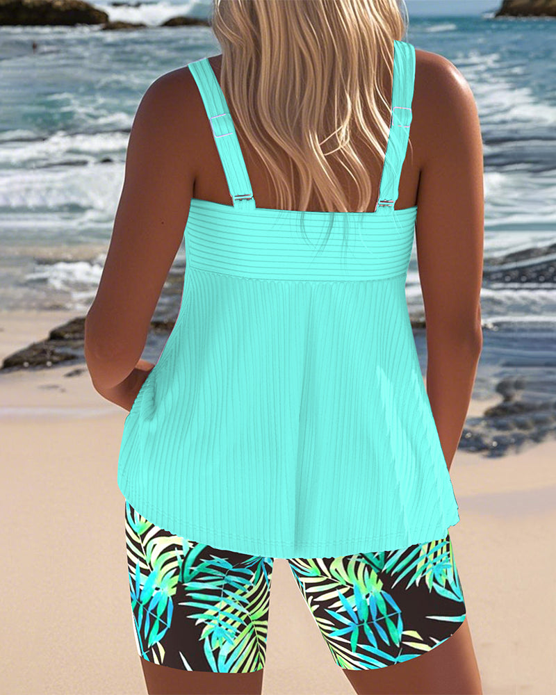Tankini Canotta A Righe Con Pantaloni Da Spiaggia Stampati