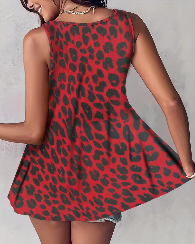 Canotta con scollo a V stampa leopardata