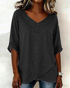 Top scollo a V casual in denim