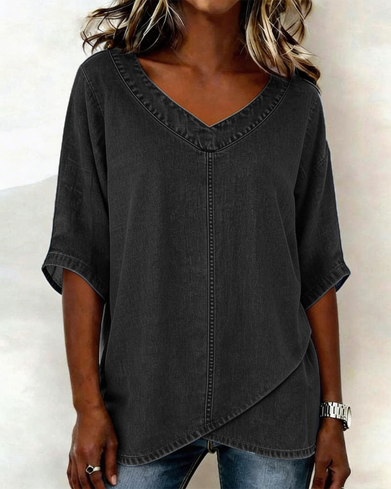 Top scollo a V casual in denim
