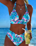 Bikini con stampa scollo annodato al collo due pezzi
