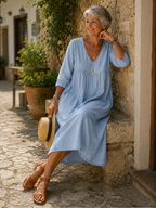 Aurélie | Abito Ampio in Lino e Cotone con Pizzo
