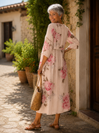 Iolanda | Abito Midi Morbido con Rose Eleganti