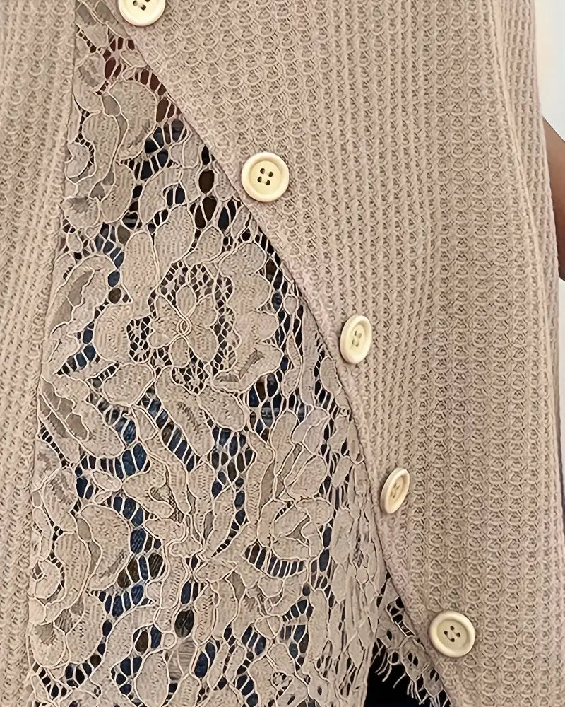 T-shirt in pizzo con pannello lavorato a maglia