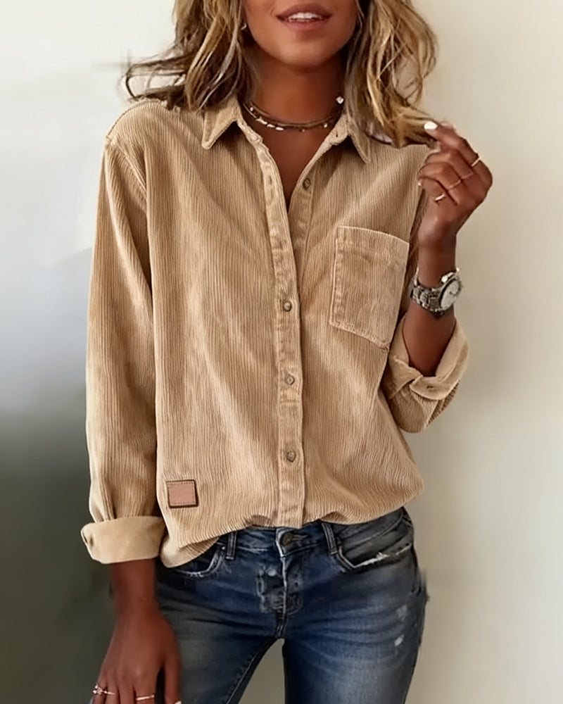 Camicia Tendenza Velluto a Coste con Risvolto