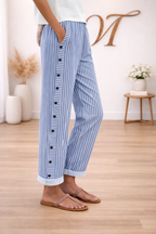 Pantaloni di lino a righe con tasche – freschi, comodi ed eleganti