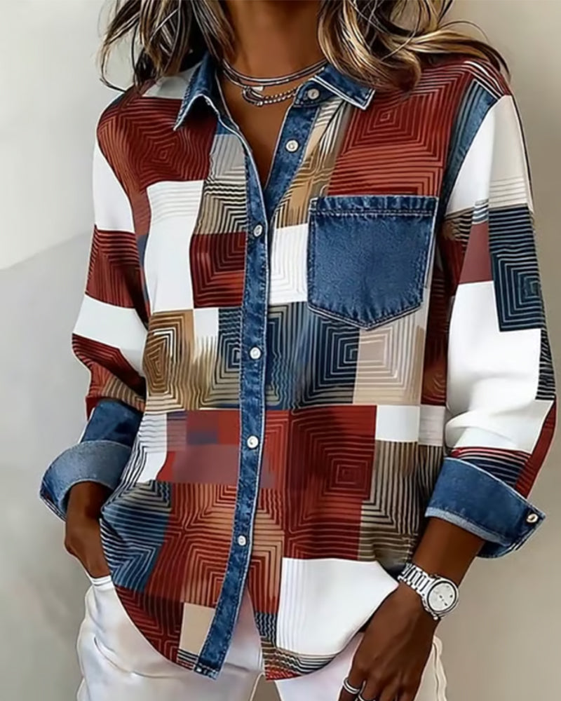 Camicia Color Block con risvolto alla moda