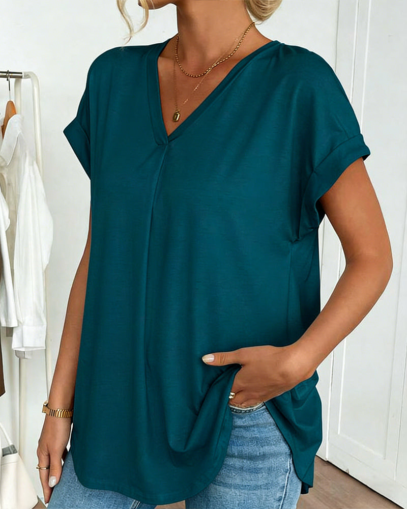 T-Shirt A Maniche Corte Tinta Unita Patchwork