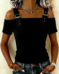 T-shirt con Fibbia a Cursore, Spalle Scoperte, Tinta Unita, Casual
