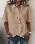 Camicia con Patta in Cotone-lino Asimmetrica abbottonata