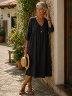 Aurélie | Abito Ampio in Lino e Cotone con Pizzo