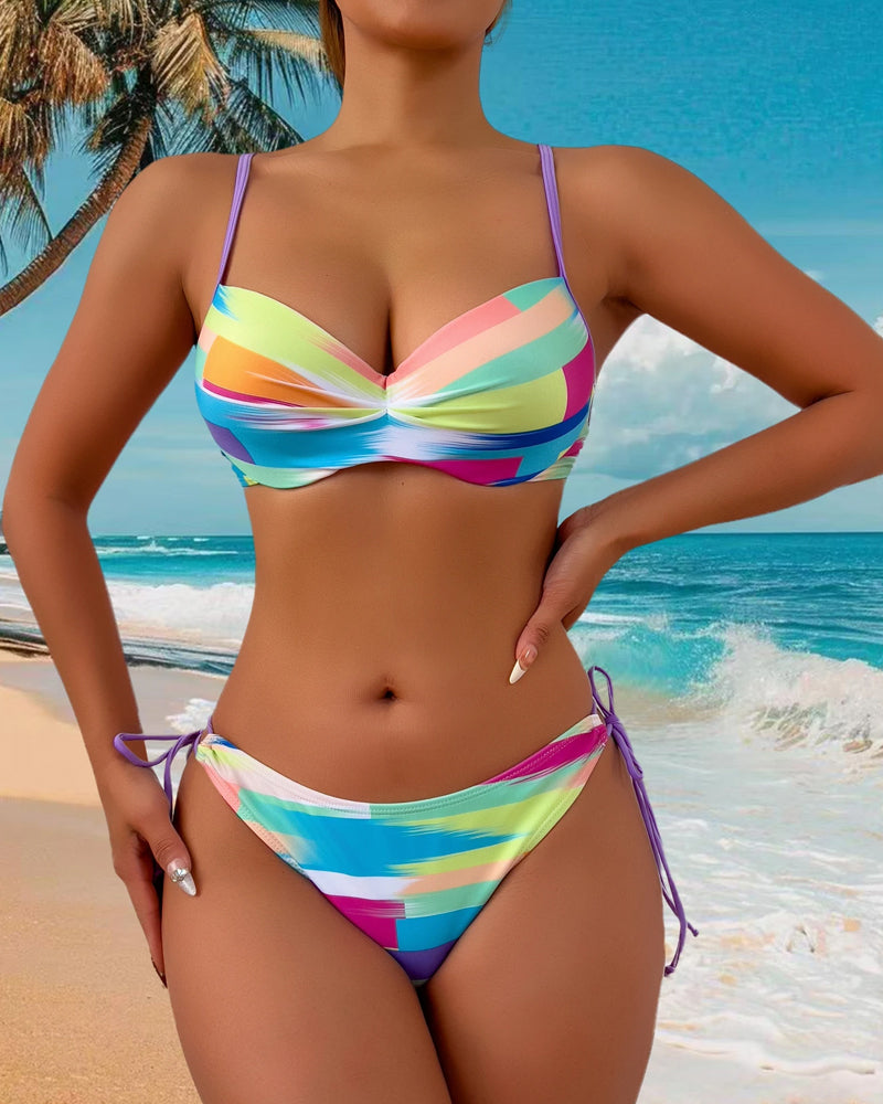 Bikini due pezzi stampato con cordino