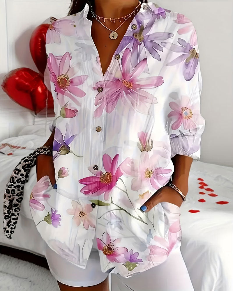 Camicia a Maniche Lunghe Stampa Floreale