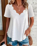 T-shirt con scollo a V intagliato stile francese