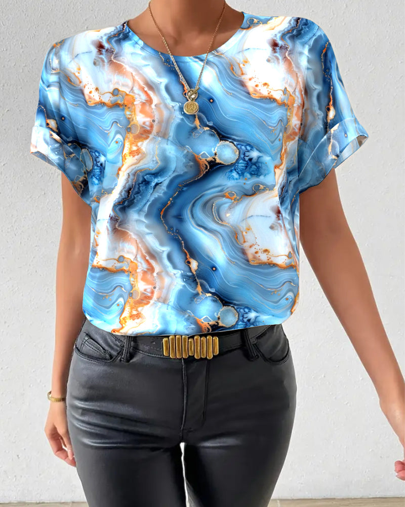 T-shirt Girocollo Stampa Effetto Marmo