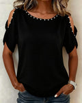 Camicetta Off-Shoulder a Maniche Corte con Scollo Rotondo
